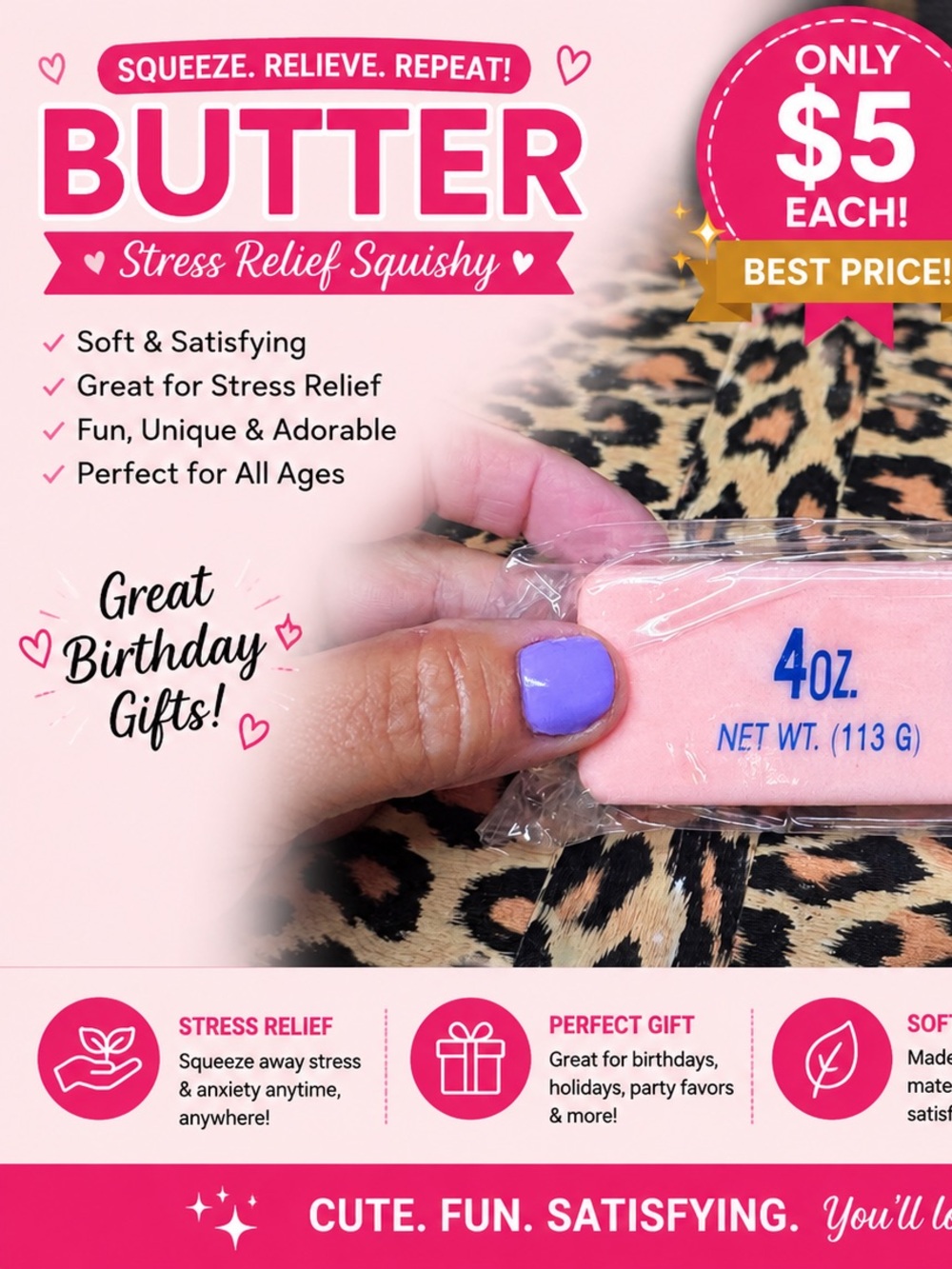 Salted Butter Scented Body Bar - Pink